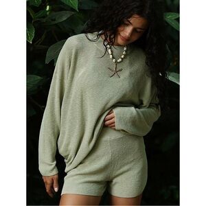 Free People Beach Malibu Sweater Green Haze Extra Small Ribbed Sweater